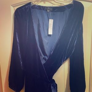 J Crew Navy Velvet Wrap Dress NWT
